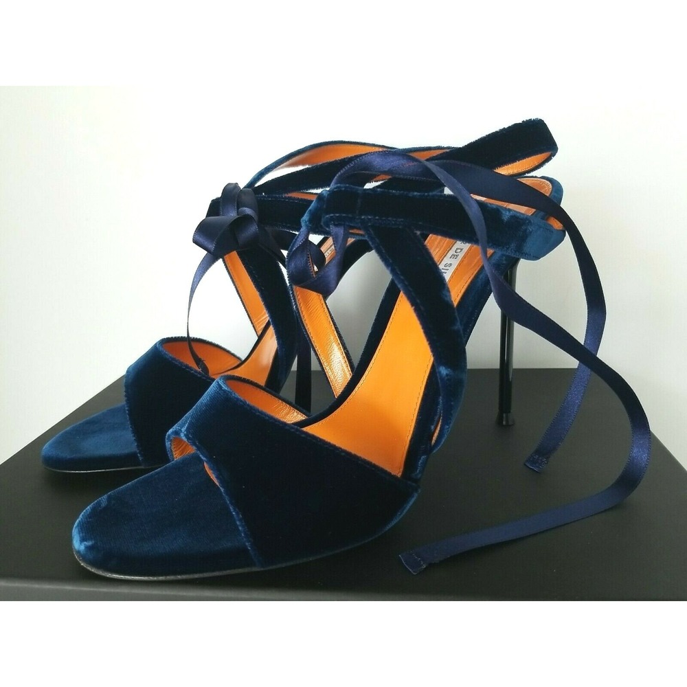 Walter De Silva RITA Velluto Electric Blue Velvet Sandals Heels Shoes 39.5 TP01‎